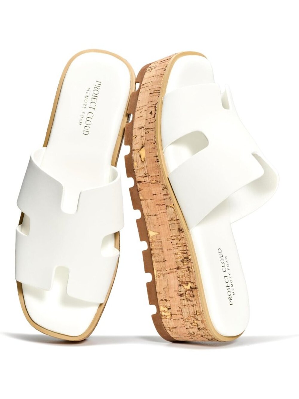 Women's White Leather Suede Soft Memory Foam Insole Wedge Platform Sandals
